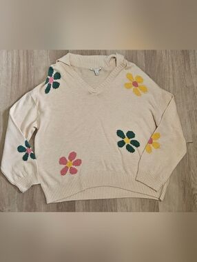 Cato Cream Floral V-Neck Knit Sweater - Casual Women’s Pullover